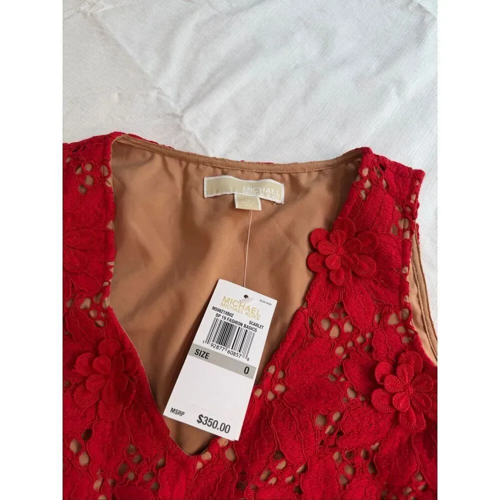 Michael Kors Scarlet Red Floral Appliqué Lace Dress Size 0
